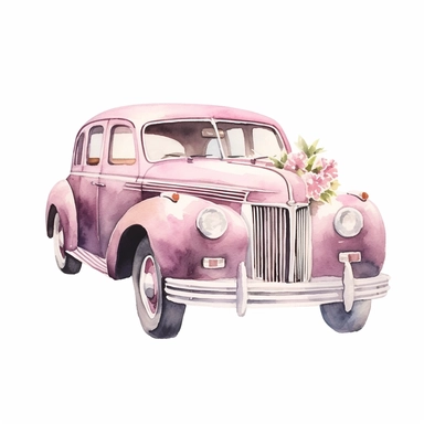 watercolour wedding car, clipart on white background, highly detailed, professional color gradation, clean sharpness