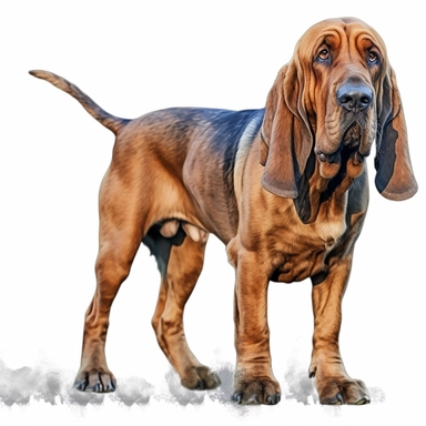 bloodhound watercolour paintingstanding realistic yet stylized, digitally enhanced, clipart, 32k uhd, detailed crosshatching white background