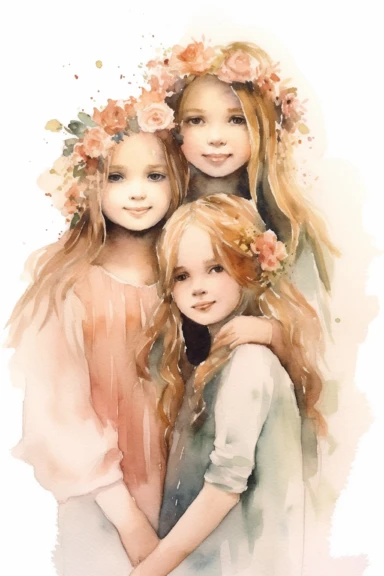 3 sisters watercolor clipart
