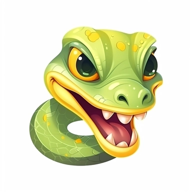 fantasy happy cute cobra face, cartoon, clipart, mascot, isolated on white background