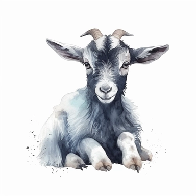 baby dwarf blue eyed Nigerian goat, very detailed and realistic, watercolor, white background with margins, clipart style
