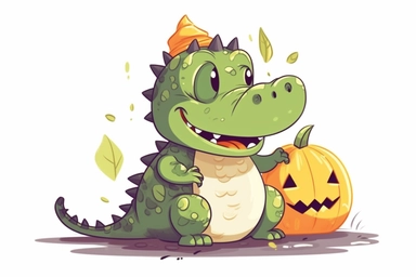 Cute American alligator in halloween Day clipart, cartoon, white background,