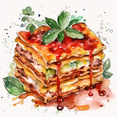 lasagna watercolor clipart, white background, hd,