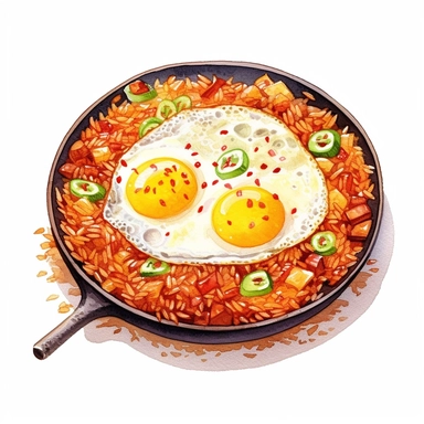 Nasi Goreng (Fried Rice) logo watercolor,simple Watercolor, hyper realistic, white background, white margins, 16k, ultra detailed clipart, cut out image, hand - drawn, whimsical manhwa style, ultra HD, sharp and clean art
