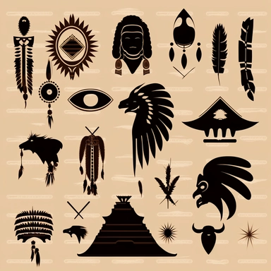 black silhouette native American symbols clipart tan background