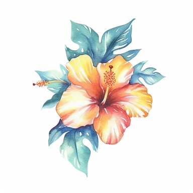 blue hibiscus iridescent watercolor clipart on white background