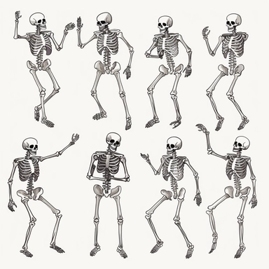 collection halloween dancing skeleton, clipart, white background