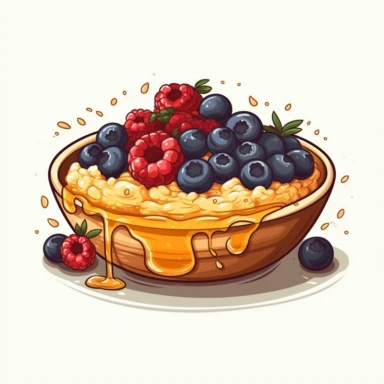 Vector illustration clipart>Bowl of oatmeal with berries and honey