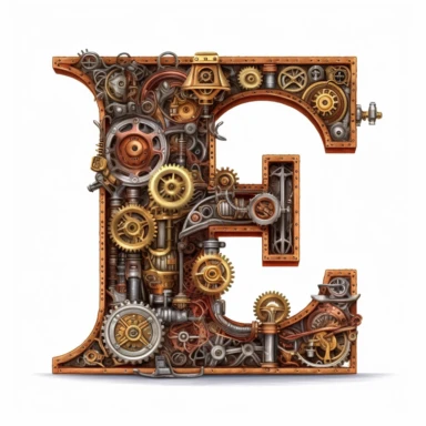 Steampunk style Letter E, clipart, white background