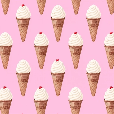 1 vanilla ice cream cone, repeating pattern vertically, light pink background, clip art, cute,--tile--ice cream cones not touching