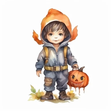 Cute little boy wearing Halloween costume , watercolor illustration for kids and children, clipart, sublimation, white background