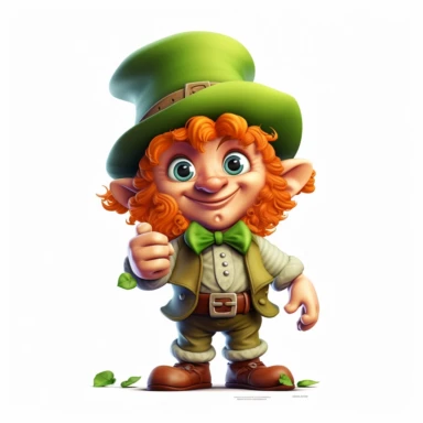 cute fantasy leprechaun, clipart, white background, no text, no caption