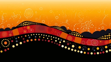 aboriginal australia dreamtime, songlines, simple clipart flat illustration of red yellow and black color gradients
