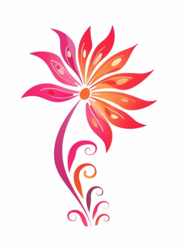 clipart, decorative flower, one per page, flat color clipart, bright hot pink primary colors, isolated on white background,