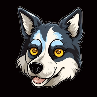 cute cartoon huskie dog clipart, black background,--no cut off edges