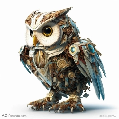 fantasy owl, fantastic owl, wallpaper owl, gods art, aion, A team of 6 supportive, curious, nerdy computer cats and robots, clipart by Sarah Anderson, pure white background