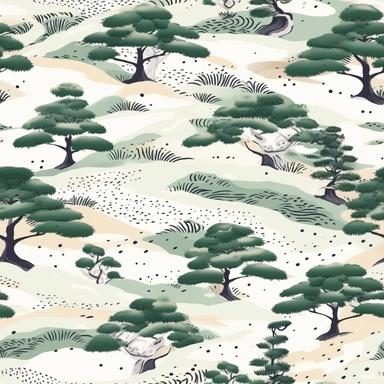 Greeting Pine on Mount Huangshan Mountain, evenly distributed, vector graphics, illustrations, screen printing, tiled,Abstract,Sparse,childlike,water clipart,cute dreamy,repeat, vector illustration,on white background