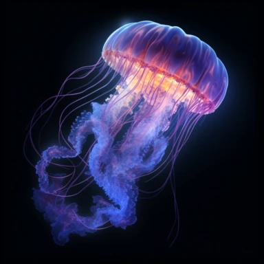 Clipart,A bioluminescent jellyfish illuminating the ocean depths, hyperrealistic, hyper high definition