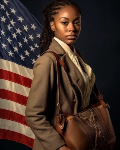 Patriotic, Make America Great Again theme 2023 version Norman Rockwell digital illustration, Beautiful 25 year old African American woman with Beautiful braids waving a USA Flag png file, sublimation, conservative fashion Nova Model Black Woman Clipart, Large Handbag, African American Female,