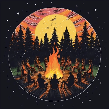 Amidst the crackling embers and the soothing glow, you find yourself surrounded by a circle of fellow artists, all gathered around the magnificent campfire. The night is alive with creativity, and the air is pregnant with possibilities. As you take in the