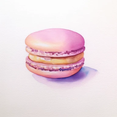 Macaroon, pastel colors, light watercolor, few details, dreamy, Studio Ghibli, clipart, white background