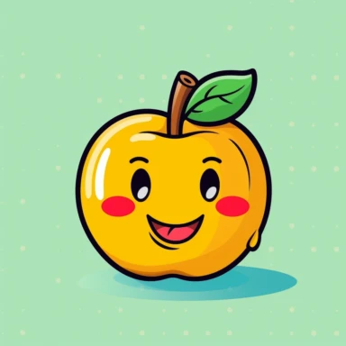 Create a fun and playful clipart of an apple in a cartoon style. Make sure to keep the background plain and highly contrasted to make the apple stand out. Use bold and vibrant colors to bring the apple to life and make it visually appealing. This clipart should be suitable for use in educational materials, presentations, or wherever else a cartoon apple may be needed.
