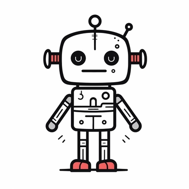 drawn illustration cute doodle (robot), clip art, digital art, vector, isolated transparent background, clean line art, simple strokes, minimalist style, straight lines, curves