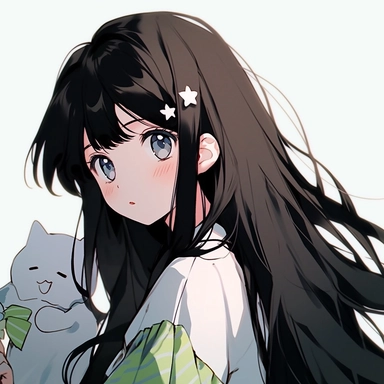 70's anime style, old era retro style, close-up of a girl, 15 years old, long black hair, 37 points bangs, bow hair clip, green V-neck print short sleeve, a lovely white cat on the shoulder, holding a lollipop, sweet, light, Sky background