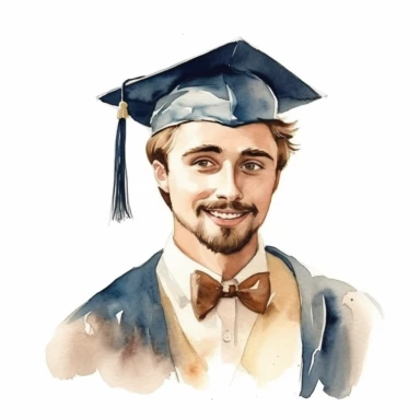 watercolor male student with facial hair graduation clipart on a white background