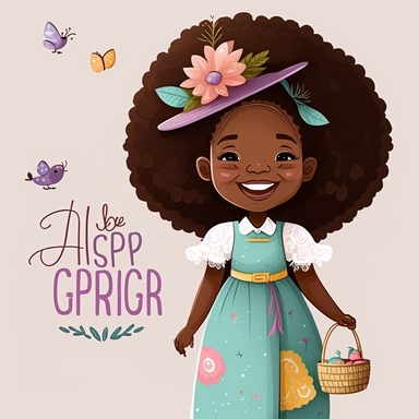 Gospel Church , Easter Sunday , Happy Black Girl Smiling on Easter Sunday , Wearing a Easter hat , standing , walking, Carring easter basket , Easter art, funny black girls clipart, Funny black girl , Frilly Easter Dress , Ribbiobs in Hair Cheerful african american girl child png, clipart, afro ,Full body with legs , Cottage core , Love shack Fancy, Highly detailed close-up portrait , standing , Nicoletta Ceccoli, Mark Ryden, lostfish, Earl Nor, global lighting, divine rays, detailed and intrica
