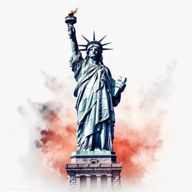 Envision a patriotic clipart portraying the Statue of Liberty standing tall against a pristine white background, reminding us of the values and ideals that America represents on the 4th of July.