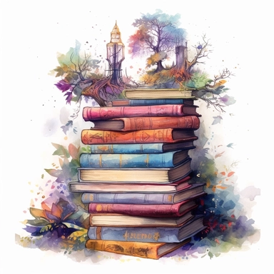 one pile of enchanting books that reveal fantastical and magical worlds when their covers are opened Watercolour Fantasy Books clipart