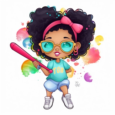 no words, Cute colorful realistic Hey Batter Batter Swing summer vibes, Hair clipart, Girl clipart, Scrapbook, Junk Journal, Paper Crafts Scrapbooking, retro, joyful, electric colors, Disney Pixar, medium level of detail. Sticker with a thick black outline and white background, Vector.