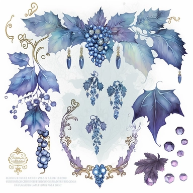 blue rococo grape jewels icicles watercolor clipart