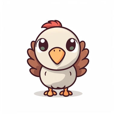 cute kawaii clipart icon of a turkey, full body, friendly, anime style, in white background, soft color blending, rounded