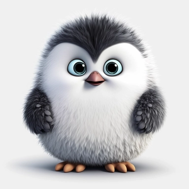 a single clipart image png graphic of a Realistic 3D cute friendly pixar style 3D animation Clipart Cute Fluffy Hairy Penguin PNG Illustration