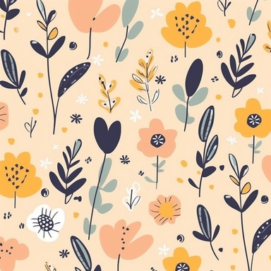 simple floral Pattern | GENRE: digital graphic clipart Art | EMOTION: cheerful | SCENE: A seamless pattern featuring simple digital graphic clipart art flowers in same sizes, with balanced negative space, in a peaceful and dreamy color palette | TAGS: doodle, floral, pattern, simple, cheerful | DESIGN ELEMENTS: Organic shames, bold textures, ample negative space | AESTHETIC: cheerful cartoon | COMPOSITION: Seamless, repeating pattern with a harmonious arrangement of elements and balanced negativ
