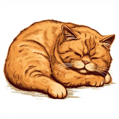 clipart image of a fat lazy cat lying down with sleepy eyes