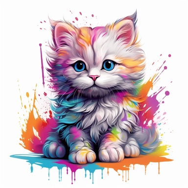drawing, line out, vector, one cute fluffy kitten, ((white background)), artstation, splash style of colorful paint, contour, hyperdetailed intricately detailed, unreal engine, fantastical, intricate detail, splash screen, complementary colors, fantasy concept art, 8k resolution, deviantart masterpiece, oil painting, heavy strokes, paint dripping, splash arts, kids story book style, muted colors, watercolor style clipart