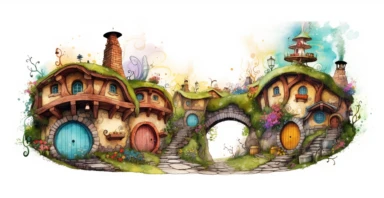 Adorable hobbit houses, clipart, vivid colours, ornamental watercolor, white background, I can’t believe how beautiful this is