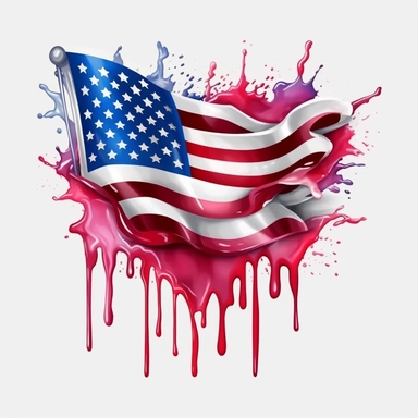 Hanging American Flag, 4th of July Clipart, graphic design, flat design, USA Flag Star Strip, Flower, Home of the Free, watercolor American Flag splashes, highly detailed clean, photorealistic masterpiece, professional photography, White background, isometric, vibrant color vector,