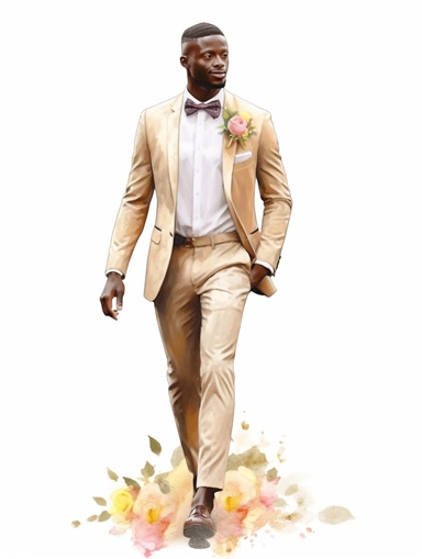 full body watercolor African groom with groomsmen clipart, hd