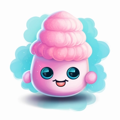 cute clipart style cotton candy with eyes and mouth and a hat