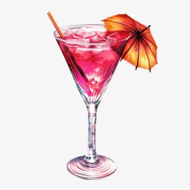 Watercolour realistic cosmopolitan cocktail in cocktail glass with cocktail umbrella and straw beautifully detailed realistic cosmopolitan cocktail , PNG image,transparent background ,ultra highly detailed, 18k, sharp focus, bright photo with vibrant colours, digitally enhanced,photographic, enhanced graphics, png format, straight, sharp focus, bright lighting, intricate detailed png image ,high definition,300dpi,graphic clipart,computer graphics