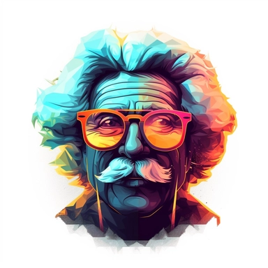 supercool badass funny sunglasses on psychedelic Albert Einstein, award winning, 2d, logo clipart, white background