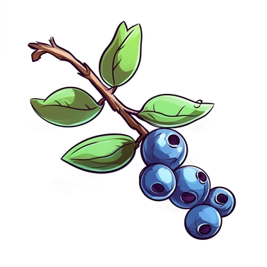 single blueberry clipart illustration, white background,