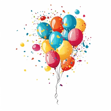 balloons, confetti, clip art, vector, 2d, simple, no background