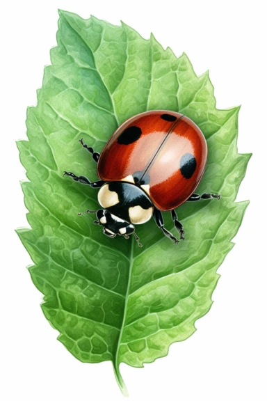 Ladybird Ladybug on green leaf Clipart, watrcolor on white background, High Quality,