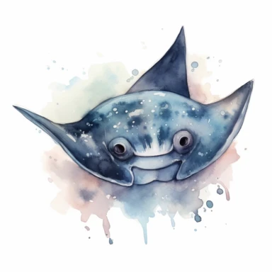 a manta ray, cute animal, adorable, playful atitude, adorable watercolor animal clipart, no background, high quality and very sharp image with clear focus
