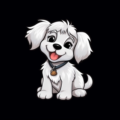 cute cartoon white dog clipart, black background,--no cut off edges